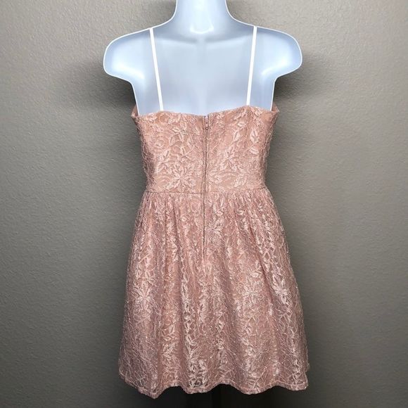 Blush Pink Lace Dress with Rhinestone Waist Dress - Picture 4 of 8